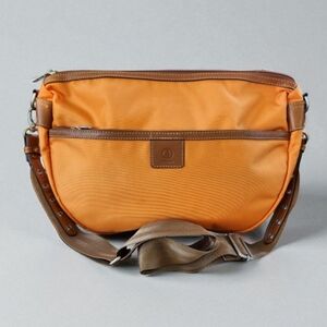 Bogner Large Nylon Leather Crossbody Shoulder Travel Bag Orange Brown Adjustable